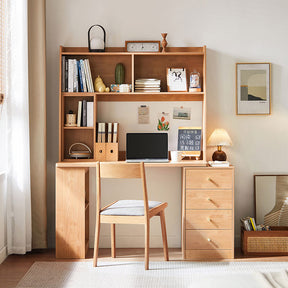 Brittany Single/Double Office Desk/Computer Table Set With Drawer/Chair/Bookcase Natural Wood
