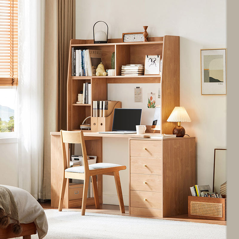 Brittany Single/Double Office Desk/Computer Table Set With Drawer/Chair/Bookcase Natural Wood