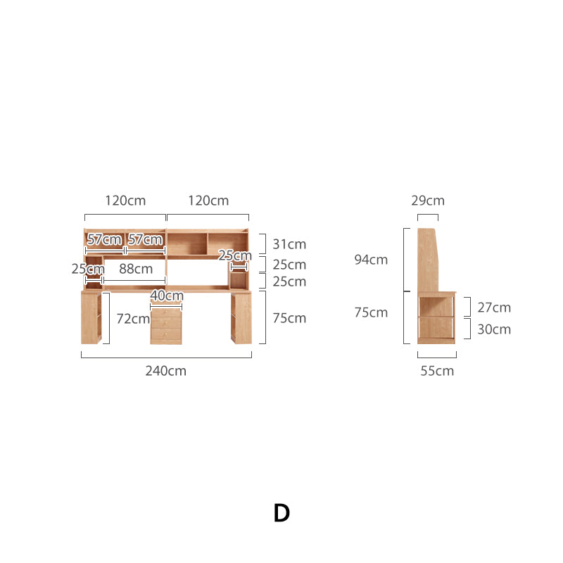Brittany Single/Double Office Desk/Computer Table Set With Drawer/Chair/Bookcase Natural Wood