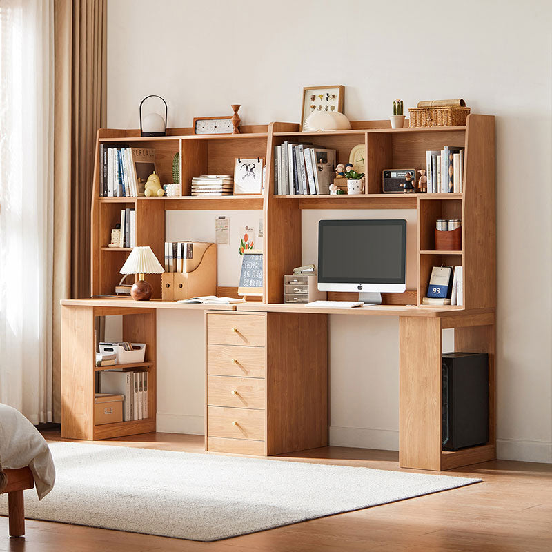 Brittany Single/Double Office Desk/Computer Table Set With Drawer/Chair/Bookcase Natural Wood
