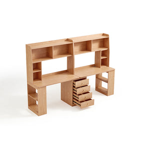 Brittany Single/Double Office Desk/Computer Table Set With Drawer/Chair/Bookcase Natural Wood