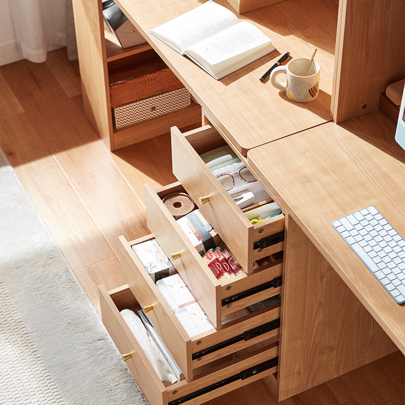 Brittany Single/Double Office Desk/Computer Table Set With Drawer/Chair/Bookcase Natural Wood
