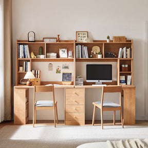 Brittany Single/Double Office Desk/Computer Table Set With Drawer/Chair/Bookcase Natural Wood