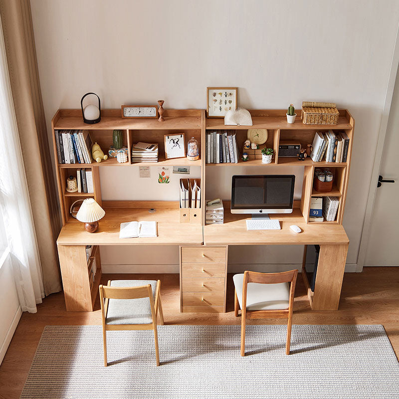 Brittany Single/Double Office Desk/Computer Table Set With Drawer/Chair/Bookcase Natural Wood