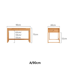 Eliana 90cm/120cm Solid Wood Height Adjustable Single Study/Office Desk/Table Set With Drawer/Bookcase/Chair For Study Room