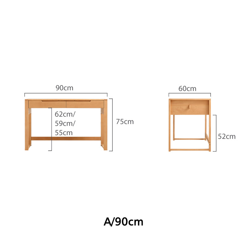 Eliana 90cm/120cm Solid Wood Height Adjustable Single Study/Office Desk/Table Set With Drawer/Bookcase/Chair For Study Room