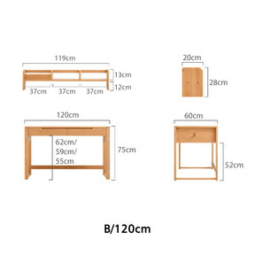 Eliana 90cm/120cm Solid Wood Height Adjustable Single Study/Office Desk/Table Set With Drawer/Bookcase/Chair For Study Room