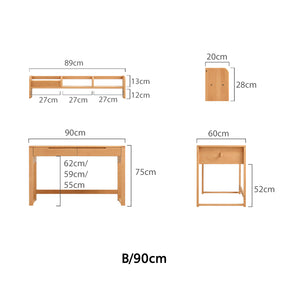 Eliana 90cm/120cm Solid Wood Height Adjustable Single Study/Office Desk/Table Set With Drawer/Bookcase/Chair For Study Room