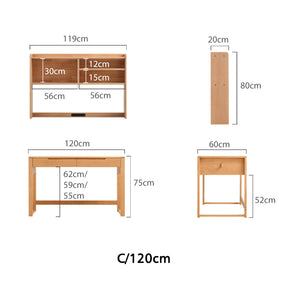 Eliana 90cm/120cm Solid Wood Height Adjustable Single Study/Office Desk/Table Set With Drawer/Bookcase/Chair For Study Room