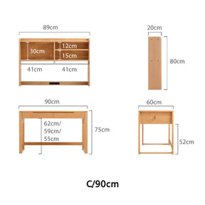 Eliana 90cm/120cm Solid Wood Height Adjustable Single Study/Office Desk/Table Set With Drawer/Bookcase/Chair For Study Room