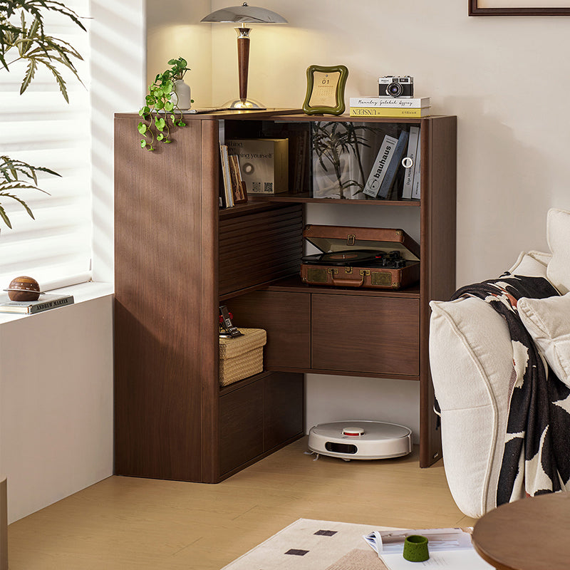 Minerva Expandable Corner Bookcase Display Shelf & Storage Walnut Color