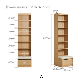 Watson 60cm/80cm Bookcase Modular Display Shelf & Storage With Cabinet Natural Wood Color