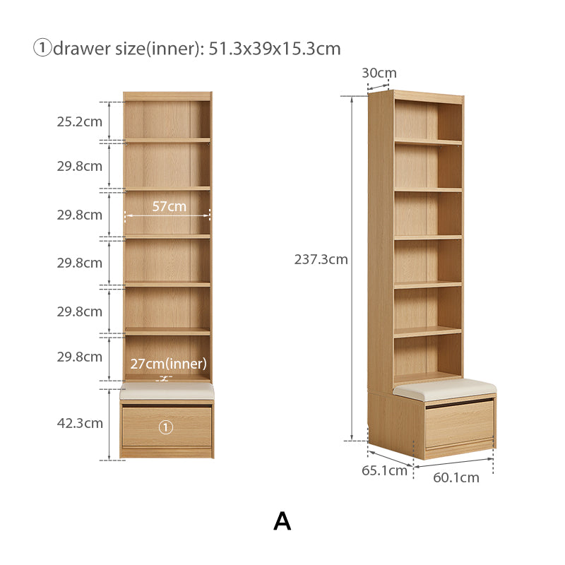 Watson 60cm/80cm Bookcase Modular Display Shelf & Storage With Cabinet Natural Wood Color