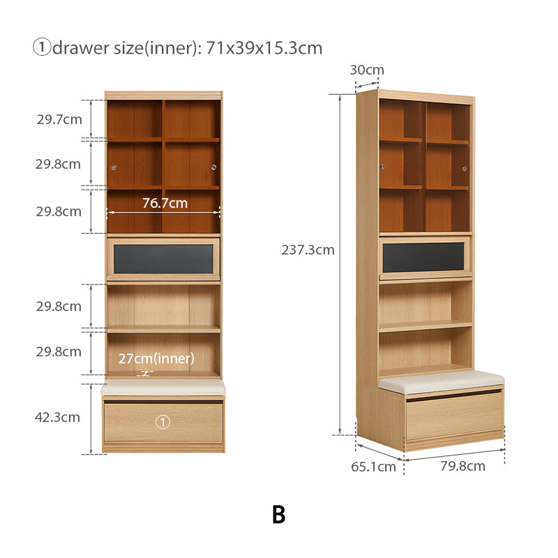 Watson 60cm/80cm Bookcase Modular Display Shelf & Storage With Cabinet Natural Wood Color