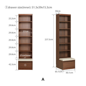 Watson 60cm/80cm Bookcase Modular Display Shelf & Storage With Cabinet/Lighting Walnut Color