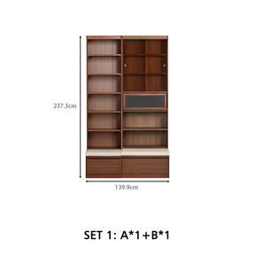 Watson 60cm/80cm Bookcase Modular Display Shelf & Storage With Cabinet/Lighting Walnut Color