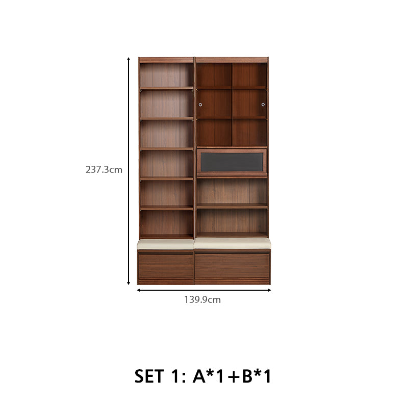 Watson 60cm/80cm Bookcase Modular Display Shelf & Storage With Cabinet/Lighting Walnut Color