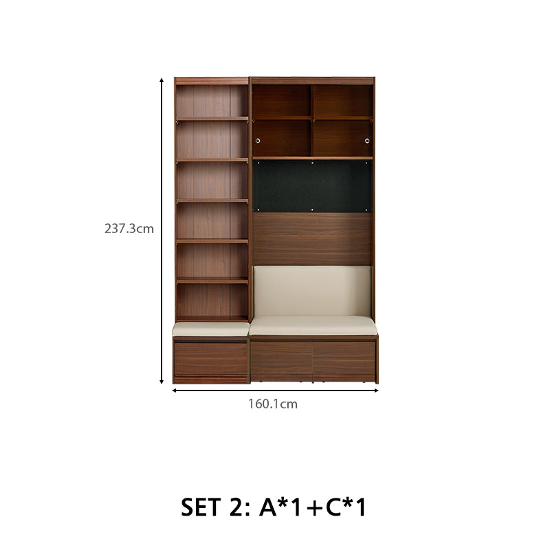 Watson 60cm/80cm Bookcase Modular Display Shelf & Storage With Cabinet/Lighting Walnut Color