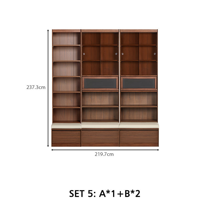 Watson 60cm/80cm Bookcase Modular Display Shelf & Storage With Cabinet/Lighting Walnut Color