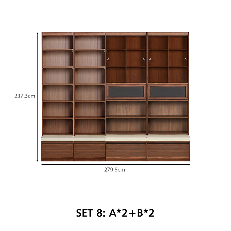 Watson 60cm/80cm Bookcase Modular Display Shelf & Storage With Cabinet/Lighting Walnut Color