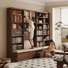 Watson 60cm/80cm Bookcase Modular Display Shelf & Storage With Cabinet/Lighting Walnut Color