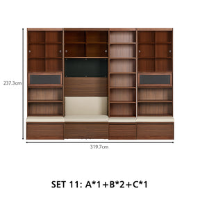 Watson 60cm/80cm Bookcase Modular Display Shelf & Storage With Cabinet/Lighting Walnut Color