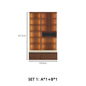 Watson 60cm/80cm Bookcase Modular Display Shelf & Storage With Cabinet/Lighting Walnut Color