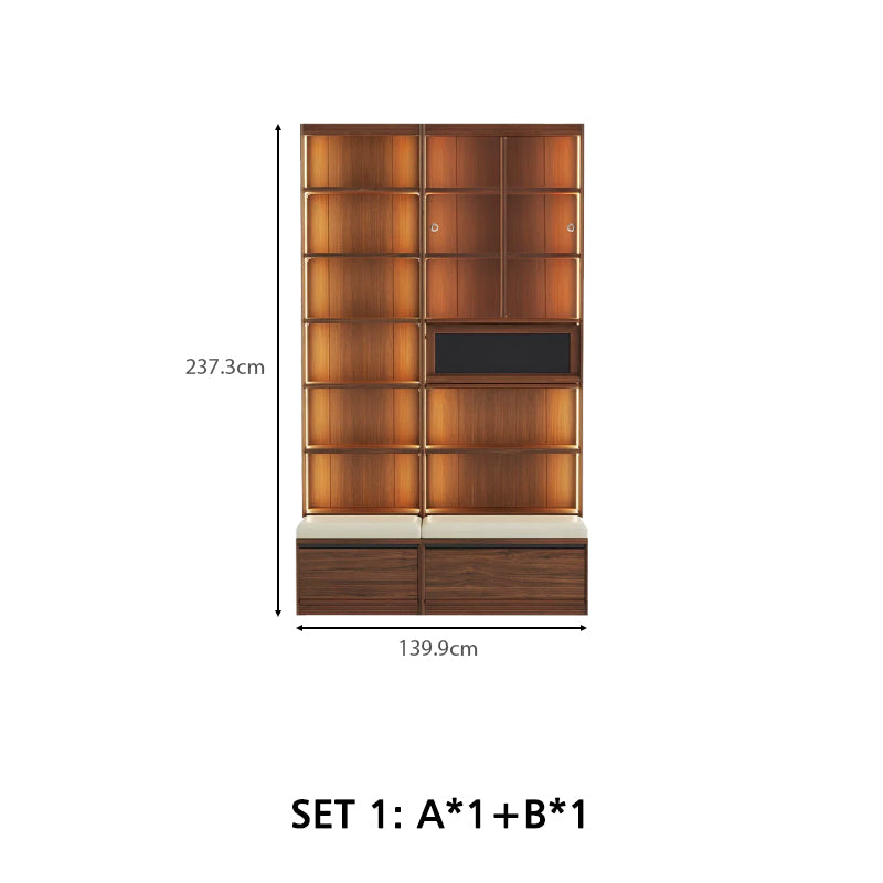 Watson 60cm/80cm Bookcase Modular Display Shelf & Storage With Cabinet/Lighting Walnut Color