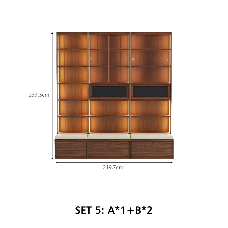 Watson 60cm/80cm Bookcase Modular Display Shelf & Storage With Cabinet/Lighting Walnut Color
