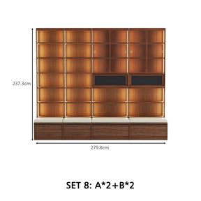 Watson 60cm/80cm Bookcase Modular Display Shelf & Storage With Cabinet/Lighting Walnut Color