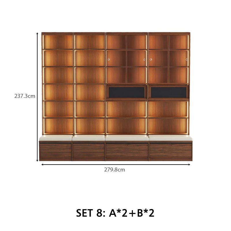 Watson 60cm/80cm Bookcase Modular Display Shelf & Storage With Cabinet/Lighting Walnut Color