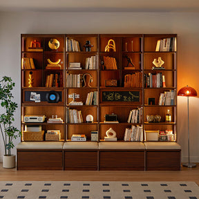 Watson 60cm/80cm Bookcase Modular Display Shelf & Storage With Cabinet/Lighting Walnut Color