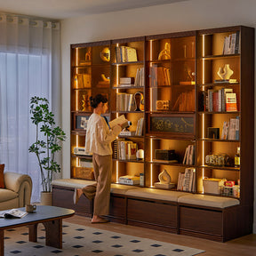 Watson 60cm/80cm Bookcase Modular Display Shelf & Storage With Cabinet/Lighting Walnut Color