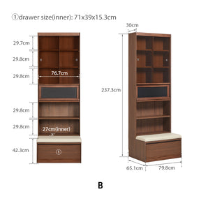 Watson 60cm/80cm Bookcase Modular Display Shelf & Storage With Cabinet/Lighting Walnut Color