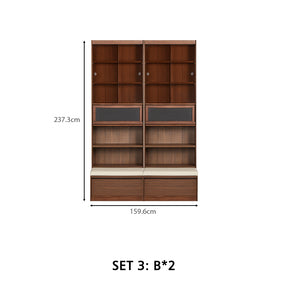 Watson 60cm/80cm Bookcase Modular Display Shelf & Storage With Cabinet/Lighting Walnut Color