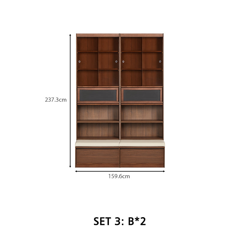 Watson 60cm/80cm Bookcase Modular Display Shelf & Storage With Cabinet/Lighting Walnut Color