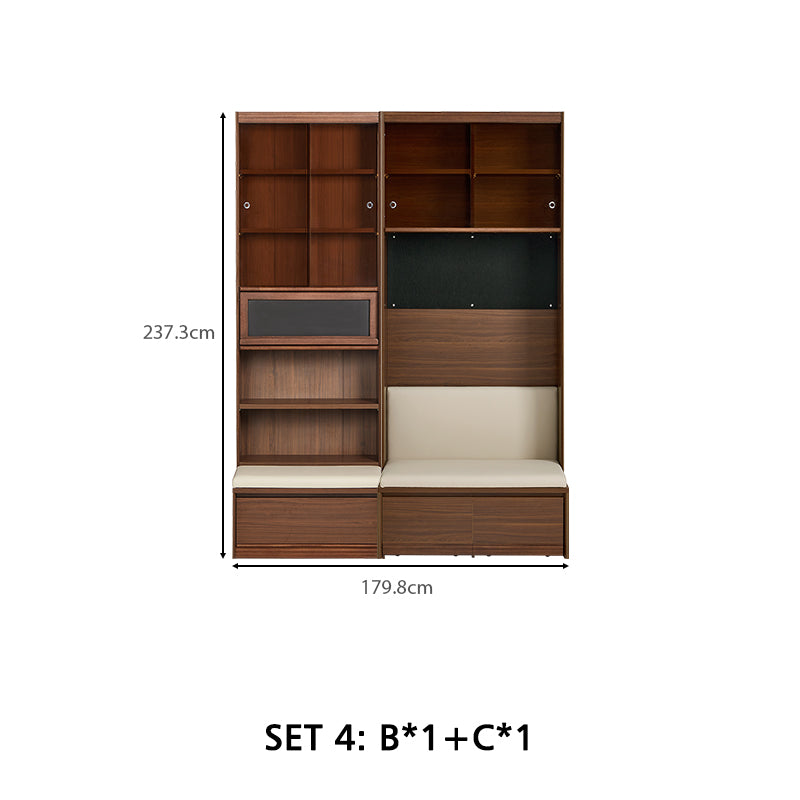 Watson 60cm/80cm Bookcase Modular Display Shelf & Storage With Cabinet/Lighting Walnut Color