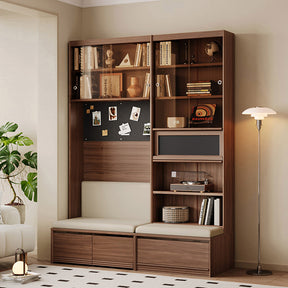 Watson 60cm/80cm Bookcase Modular Display Shelf & Storage With Cabinet/Lighting Walnut Color