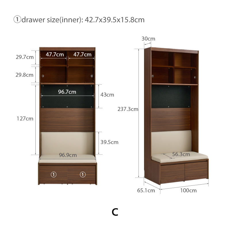 Watson 60cm/80cm Bookcase Modular Display Shelf & Storage With Cabinet/Lighting Walnut Color