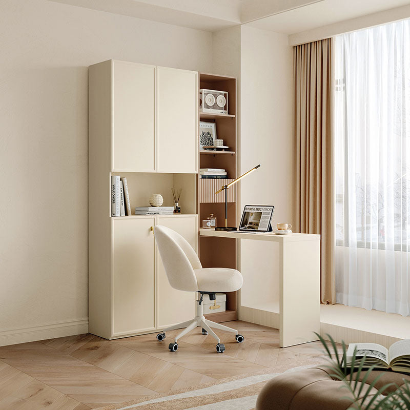 Jenna Bookcase/Bookshelf with Study Desk/Chair Study Set Cream White