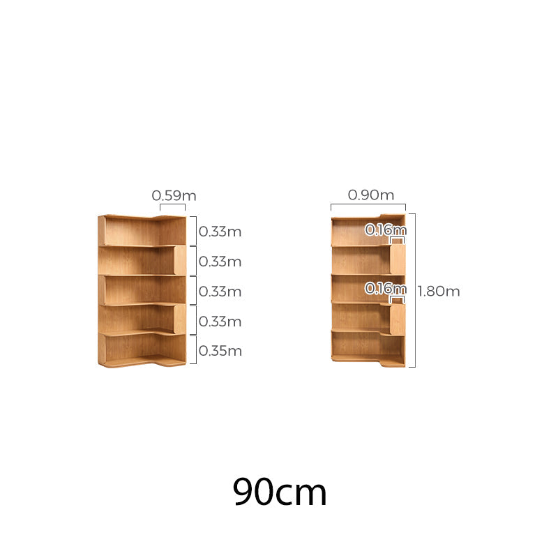 Space Saving Engineered Wood Corner Bookcase/Storage Shelves in Natural Wood Color