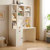 White Study Desk for Kids with Book Shelves and Storage Cabinet