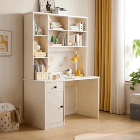 White Study Desk for Kids with Book Shelves and Storage Cabinet