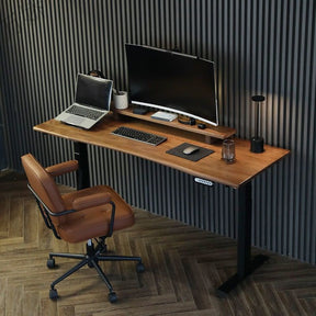 Electric Height-Adjustable Solid Timber Study Desk/Home Office Sit Stand Desk/Walnut Color Top