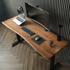 Electric Height-Adjustable Solid Timber Study Desk/Home Office Sit Stand Desk/Walnut Color Top