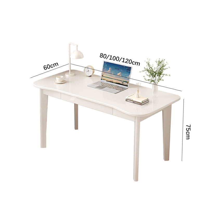 Draylen White Solid Wood Study Desk with Drawers /Rubberwood/Curved/0.8M/1M/1.2M