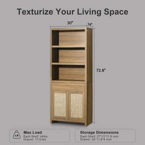 Bookcase with Ratten Doors/Showcase/Display Shelves Storage Stand Rack Weathered Oak