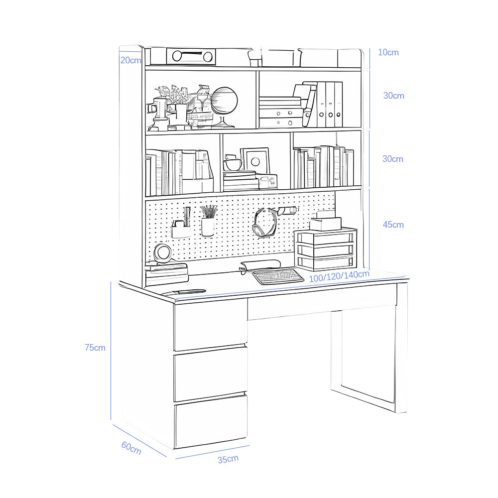 Putnam Solid Timber Study Desk with Bookshelf and Storage