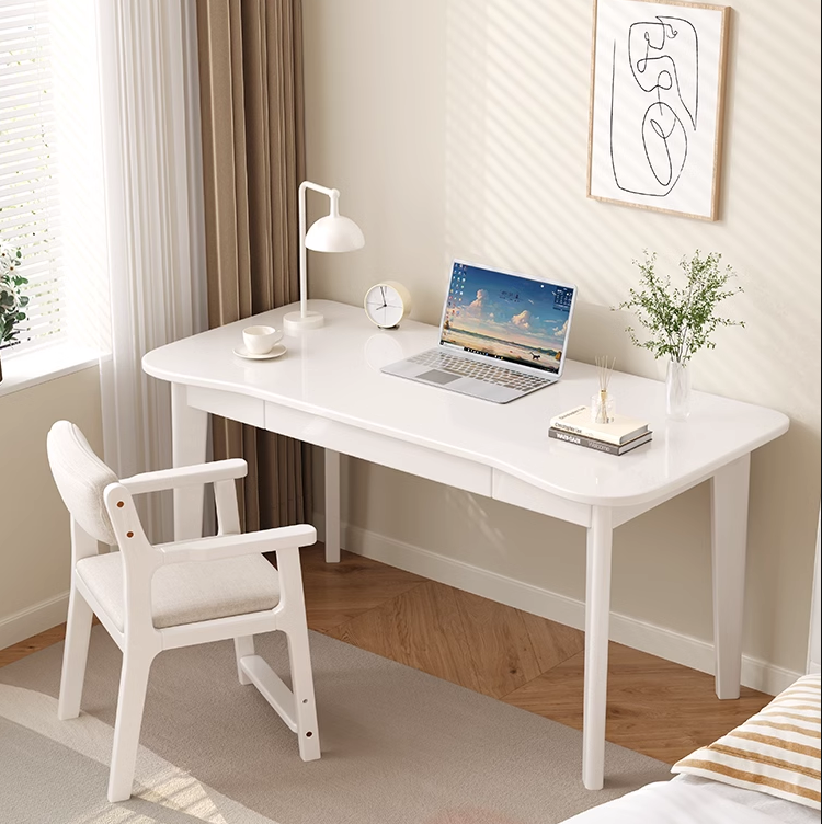White Draylen Study Desk and Z Shape Chair  set