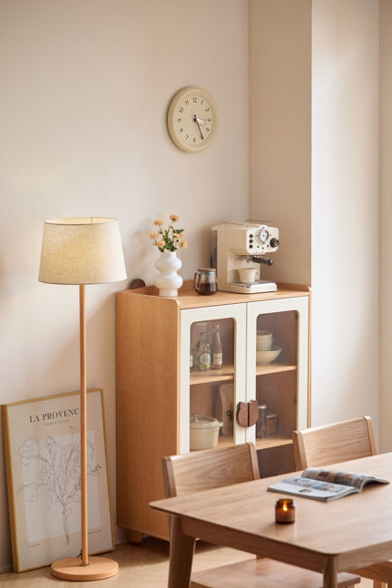 Kids' Bookcase with Doors and Shelves in Natural Wood Color/Kid' Cabinet/Solid Wood Leg